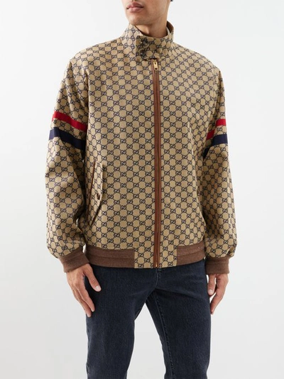 Gucci Gg Cotton Canvas Zip Jacket In Brown