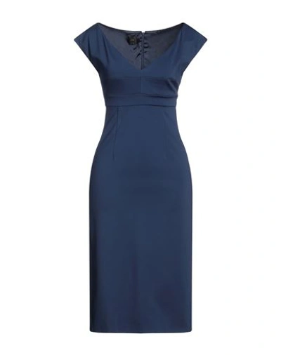 Pinko Woman Midi Dress Navy Size 4 Viscose, Polyamide, Elastane In Navy Blue