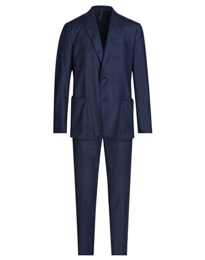Santaniello Man Suit Navy Blue Size 42 Polyamide, Wool, Elastane In Navy Blue