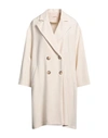 Kontatto Woman Coat Cream Size L Polyester, Viscose, Elastane In White