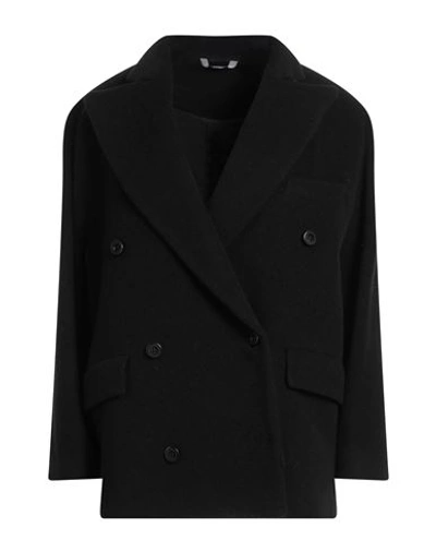 Bottega Martinese Woman Coat Black Size 8 Virgin Wool, Polyester In Black