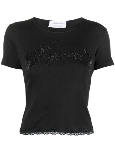 Blumarine Logo-embellished Stretch-cottont-shirt In Black