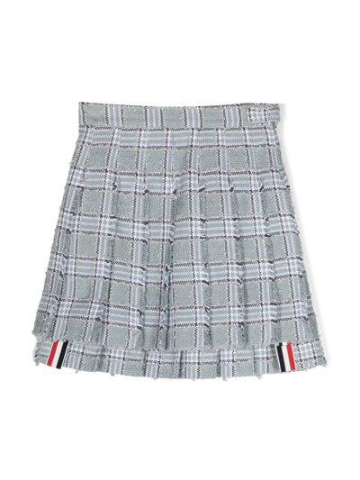 Thom Browne Kids' Pleated Tweed Skirt In Grey
