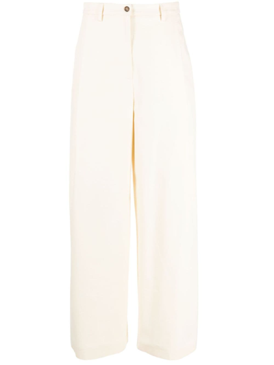 Rochas High-waisted Wide-leg Trousers In Neutrals