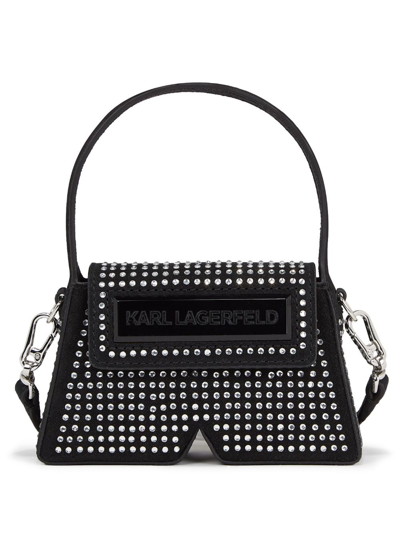 Karl Lagerfeld Black Suede Nano Crystals Ikon/k Bag