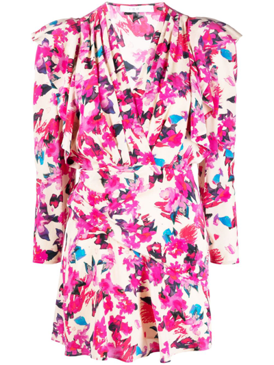 Iro Floral-print Gathered Minidress In 中性色