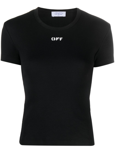 Off-white Off Stamp Rib Scoop Short-sleeve Top In Black Whit