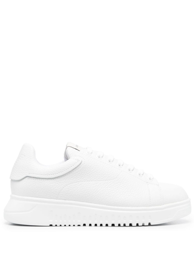 Emporio Armani Leather Low-top Sneakers In 白色