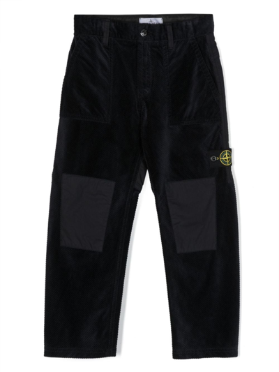 Stone Island Junior Kids' Compass-badge Corduroy Trousers In Blue