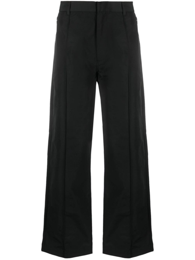 Emporio Armani Wide-leg Cotton Trousers In Black