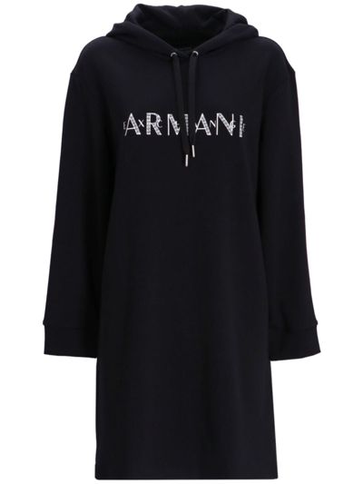 Armani Exchange Logo-print Hoodie Dress In 黑色