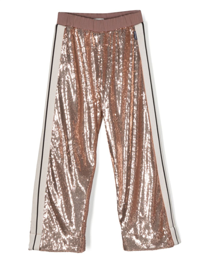 Palm Angels Kids' Sequin-embellished Stripe-detail Trousers In Bronze Pin