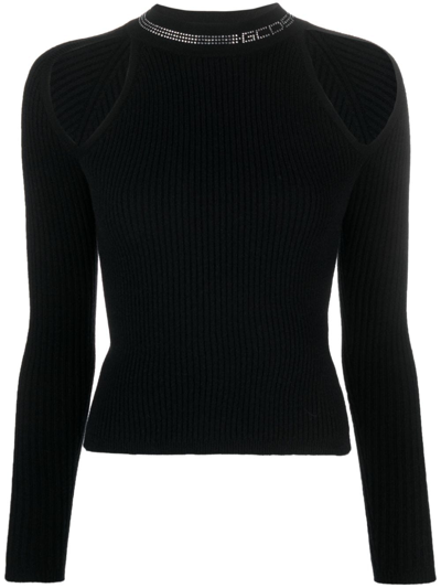 Gcds Bling Rhinestone-embellished Knitted Top In Black