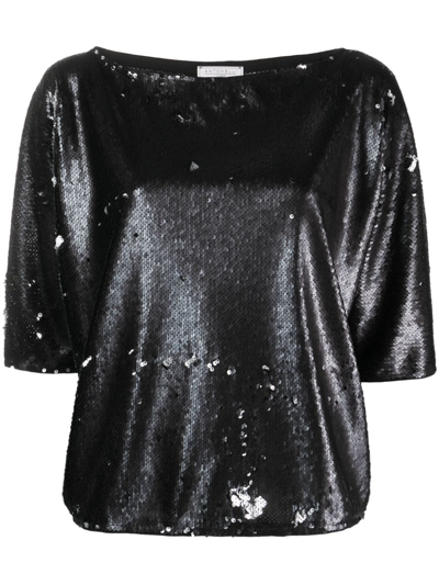 Antonelli Short-sleeve Sequin Top In 黑色