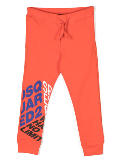 Dsquared2 Kids' Logo-print Cotton Track Trousers In 红色