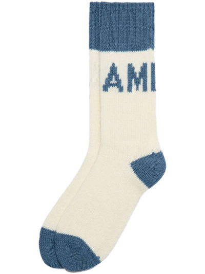 Ami Alexandre Mattiussi Logo-intarsia Knitted Socks In White