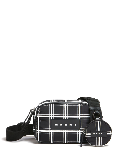 Marni Logo-patch Checked Crossbody Bag In Black
