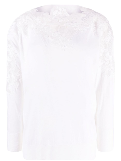Ermanno Scervino Guipure Lace Virgin Wool Jumper In White