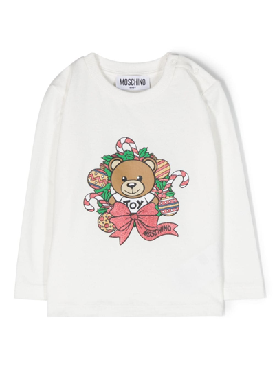 Moschino Babies' Teddy Bear-motif Stretch-cotton Sweatshirt In 白色