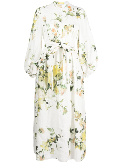 Erdem Vacation Nairne Floral-print Linen Midi Dress In White Multi