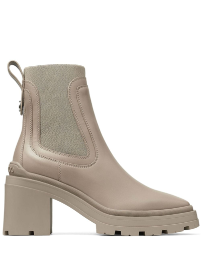 Jimmy Choo Veronique 80mm Leather Ankle Boots In Taupe