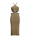 Mangano Woman Midi Dress Military Green Size 8 Cotton