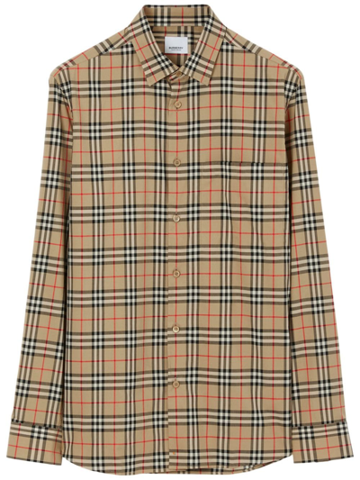 Burberry Small Check Shirt In Beige