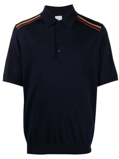 Paul Smith Stripe-detail Wool Polo Shirt In Blue