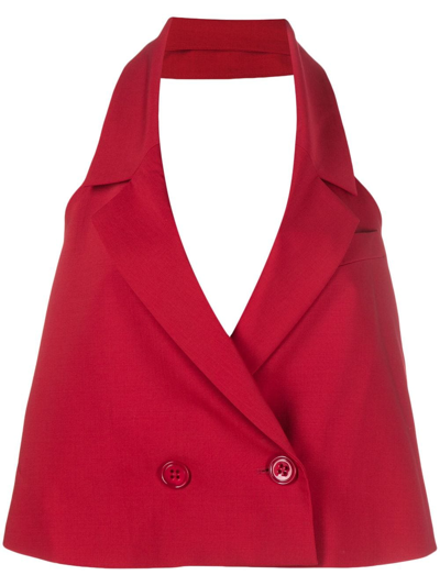 Dorothee Schumacher Button-up Halterneck Waistcoat In Red