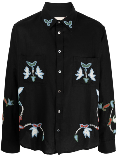 Baziszt Embroidered-detail Long-sleeve Shirt In Black