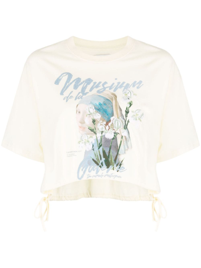 Musium Div. Graphic-print Cotton Cropped T-shirt In Yellow