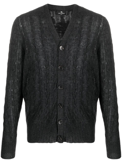 Etro Cable-knit Cashmere Cardigan In Black