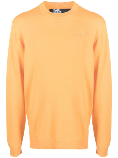 Karl Lagerfeld Logo-print Crew-neck Jumper In Orange