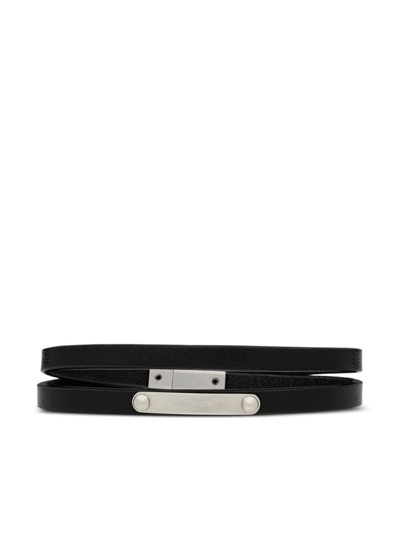 Saint Laurent Men's Double-wrap Id Bracelet In Leather And Metal In Black Oxidized Nickel