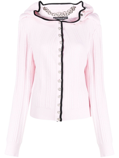Y/project Ruffle Necklace Cardigan In Pink