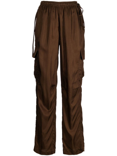 Helmut Lang Satin Pull-on Cargo Pants In Cigar