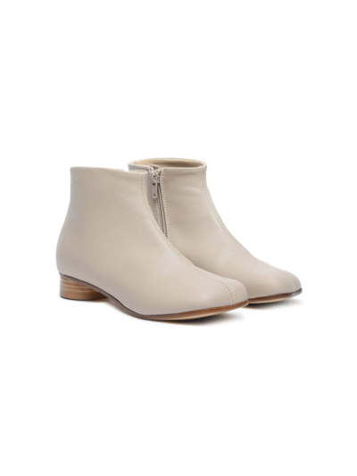 Mm6 Maison Margiela Kids' Square-toe Leather Boots In Beige