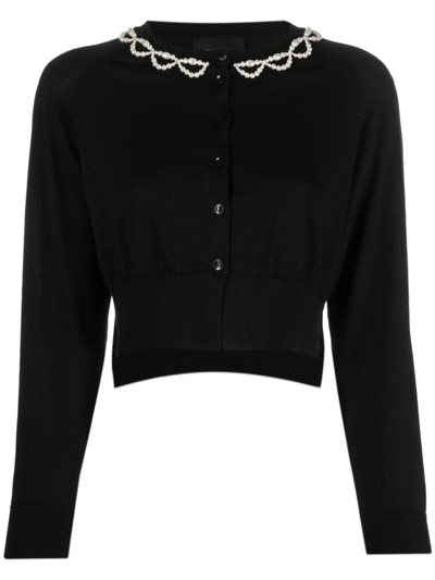 Simone Rocha Black Cropped Cardigan In Black/pearl/clear