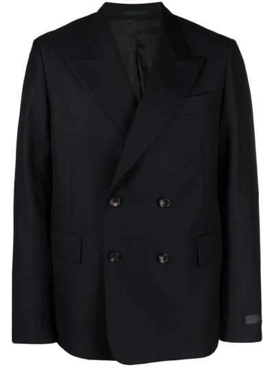 Lanvin Checked Double-breasted Blazer In Blue