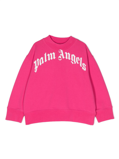 Palm Angels Kids' Logo-print Cotton Sweatshirt In Pink