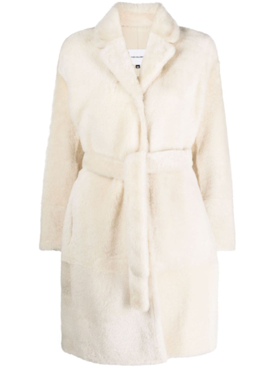 Yves Salomon Reversible Hooded Shearling Coat In Blanc