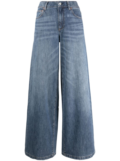 Alice And Olivia Ernie Buckled Low-rise Wide-leg Jeans In Dark Wash