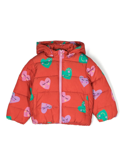 Stella Mccartney Babies' Smiley Heart Hooded Padded Jacket In Red