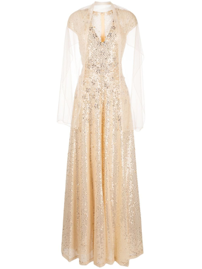 Saiid Kobeisy Floral-detail Sequined Jumpsuit In Gold
