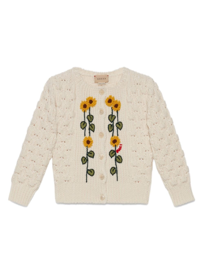 Gucci Kids' Wool Cardigan With Embroidery In White
