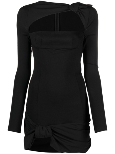 Attico Donnie Bow Cutout Jersey Mini Dress In Black