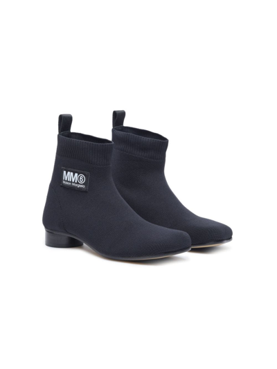 Mm6 Maison Margiela Kids' Logo-patch Ankle Boots In Black