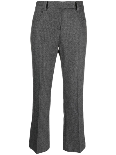 N°21 Herringbone Tailored Cropped Trousers In Black