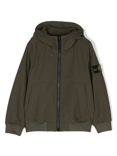 Stone Island Junior Kids' Compass-badge Hooded Bomber Jacket In Green
