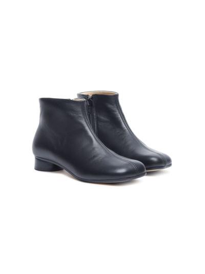 Mm6 Maison Margiela Kids' Square-toe Leather Boots In Black
